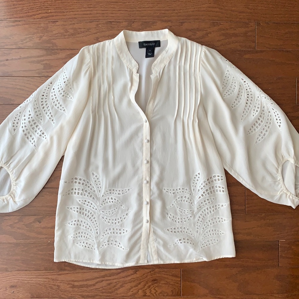 Karen Kane Cream Eyelet Button-Down Blouse
